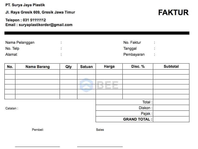 Contoh Faktur Penjualan Simple