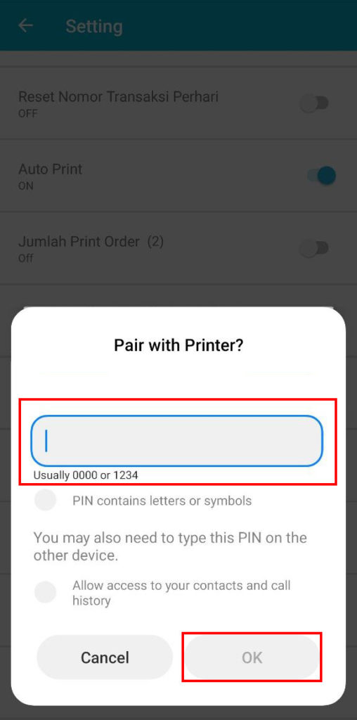 Pengaturan Printer Sales Order Mobile