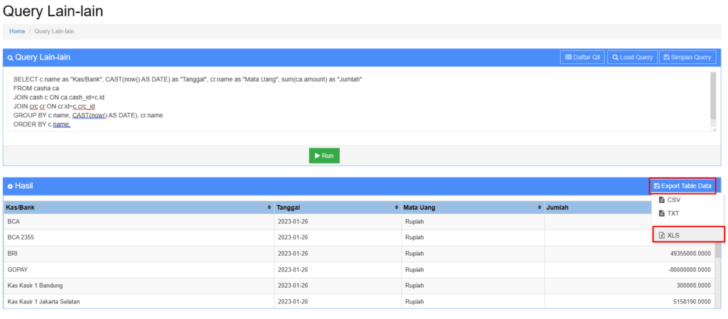 4. Export Xls Saldo Akhir Kas