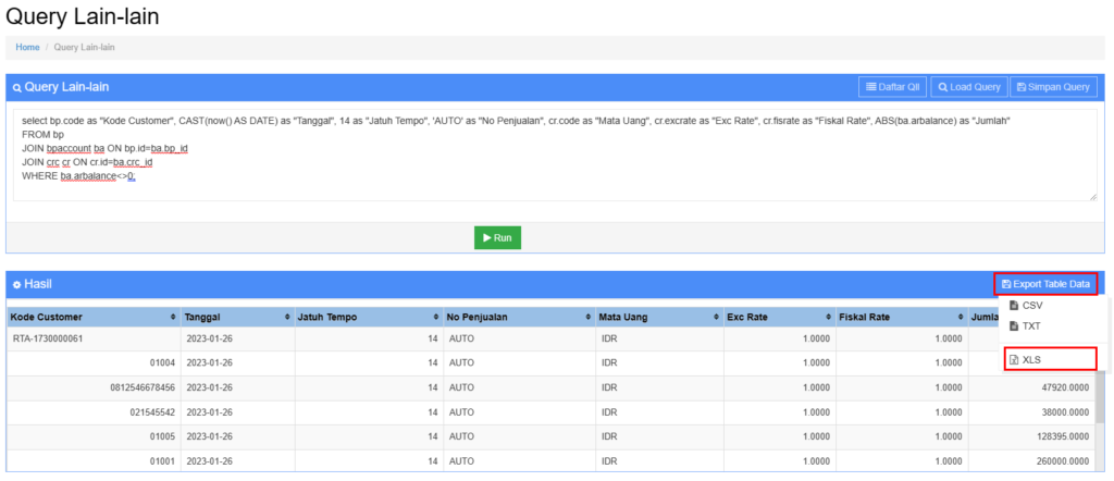 4. Export XLS