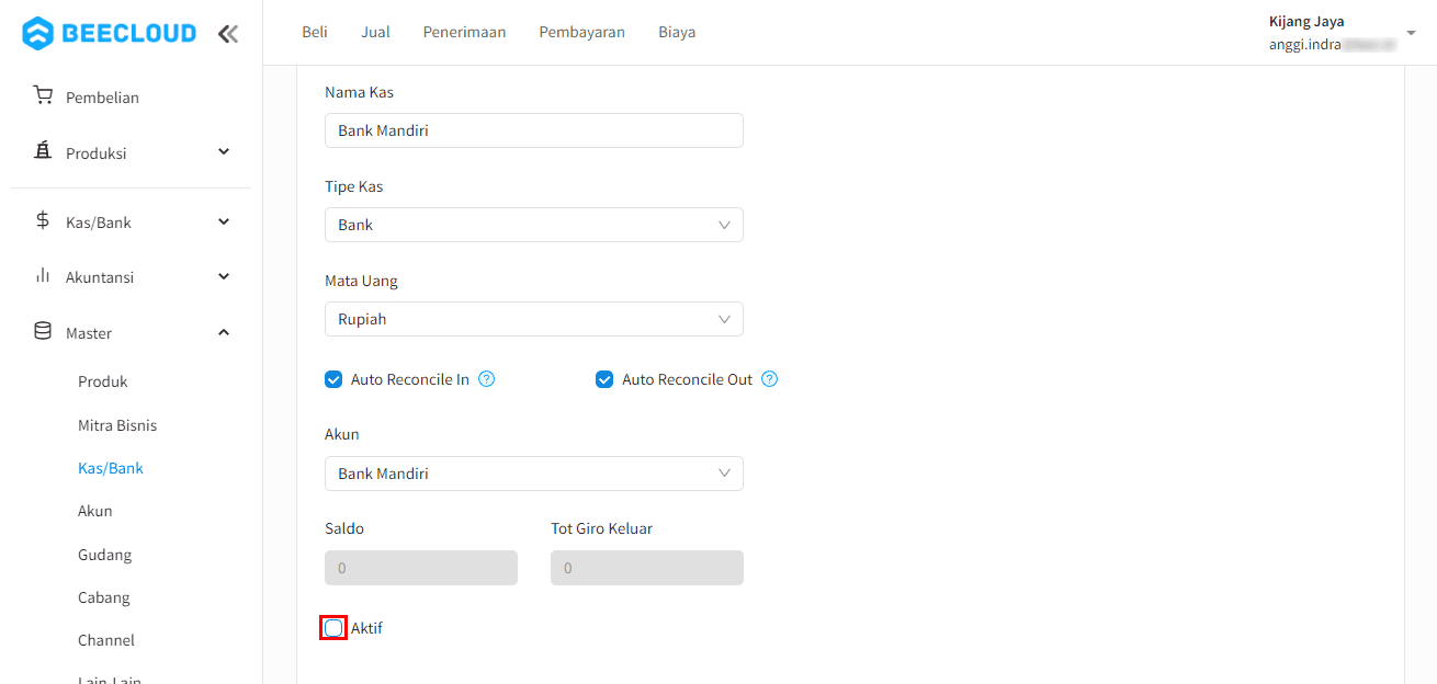 Checklist Aktif Hilang Master Kas Dan Bank