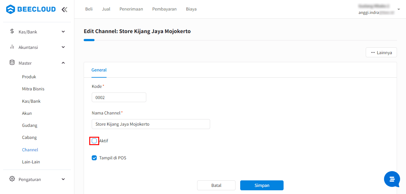 Checklist Aktif Master Channel Hilang