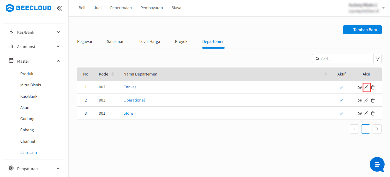 Non-Aktifkan Master Departemen Beecloud 3.0
