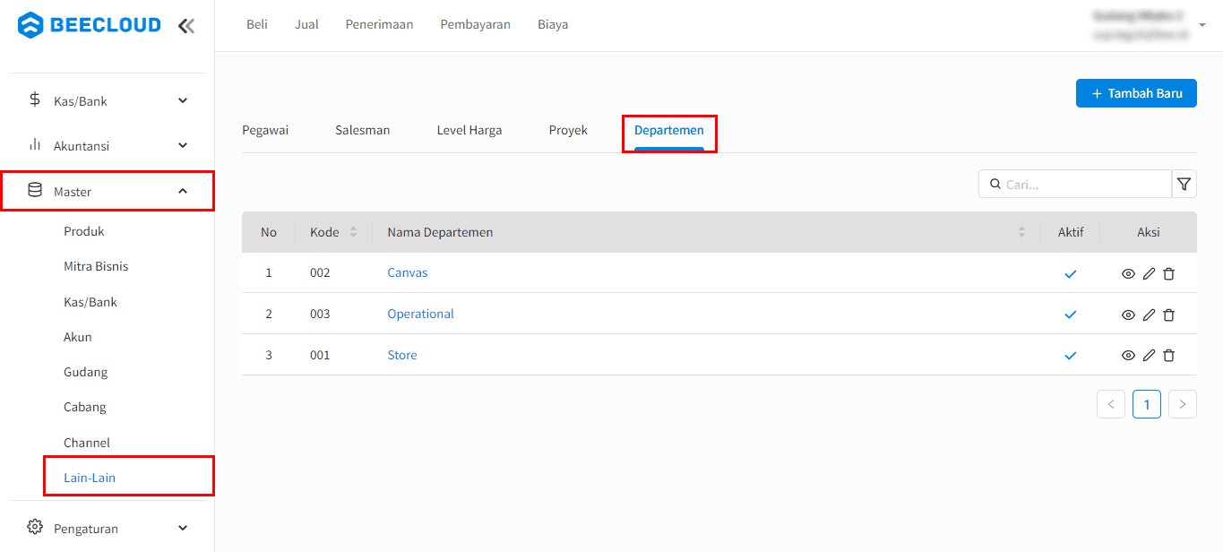Non-Aktifkan Master Departemen Beecloud 3.0