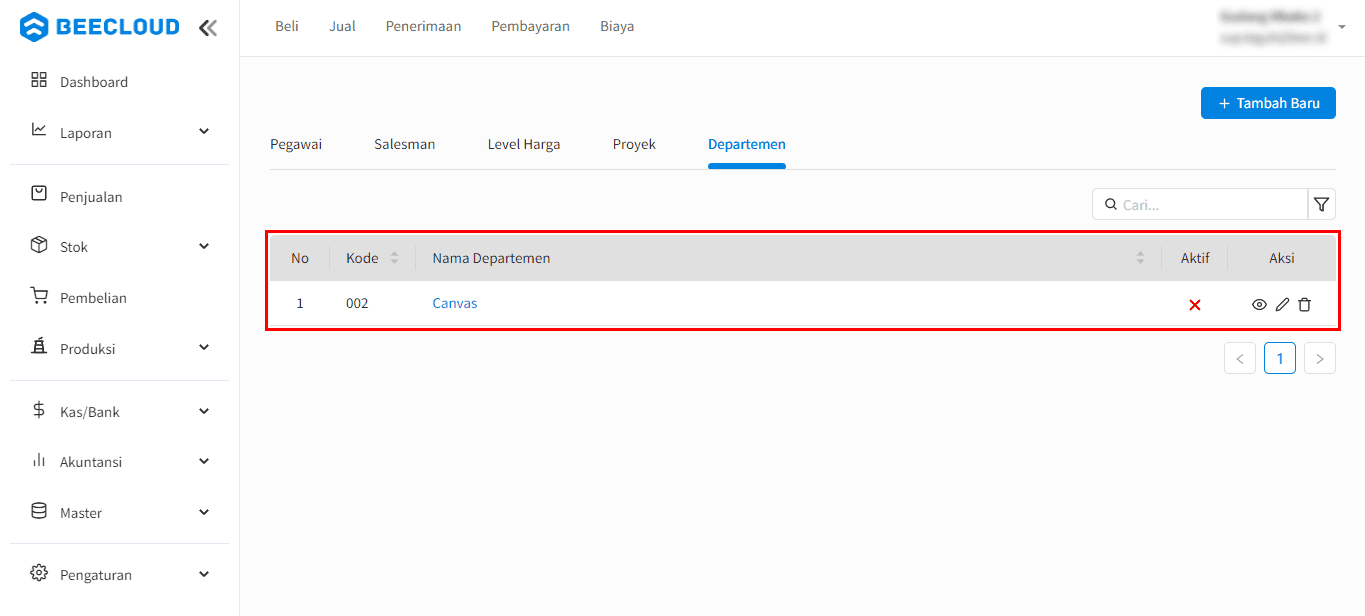 Non-Aktifkan Master Departemen Beecloud 3.0