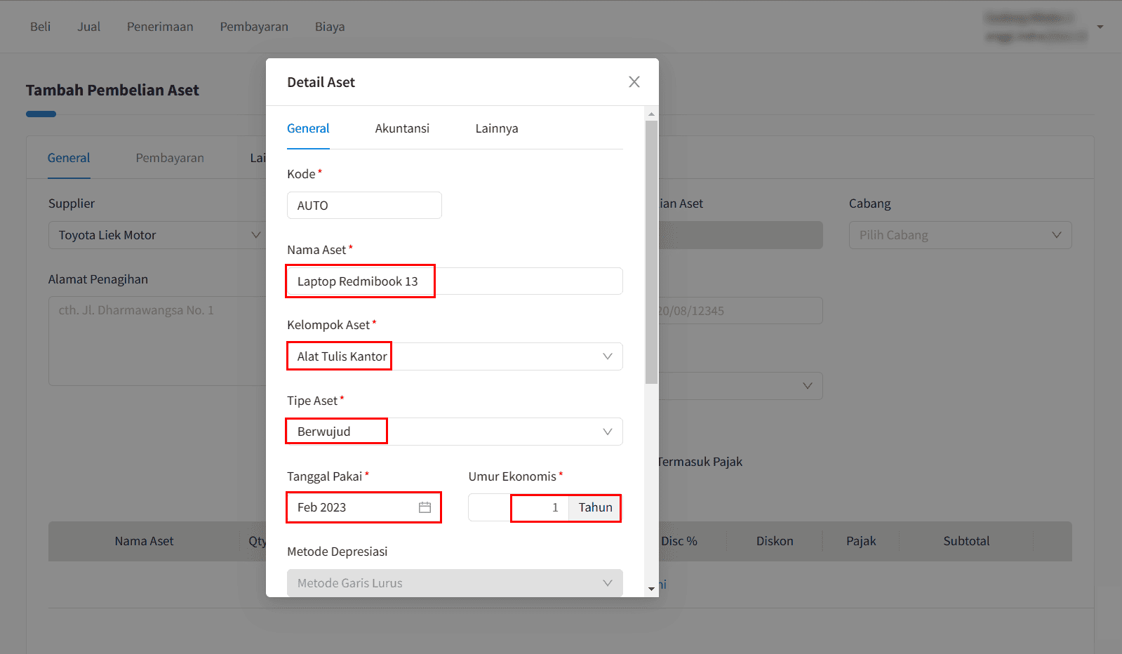 Isikan Detail Aset Tetap Fix
