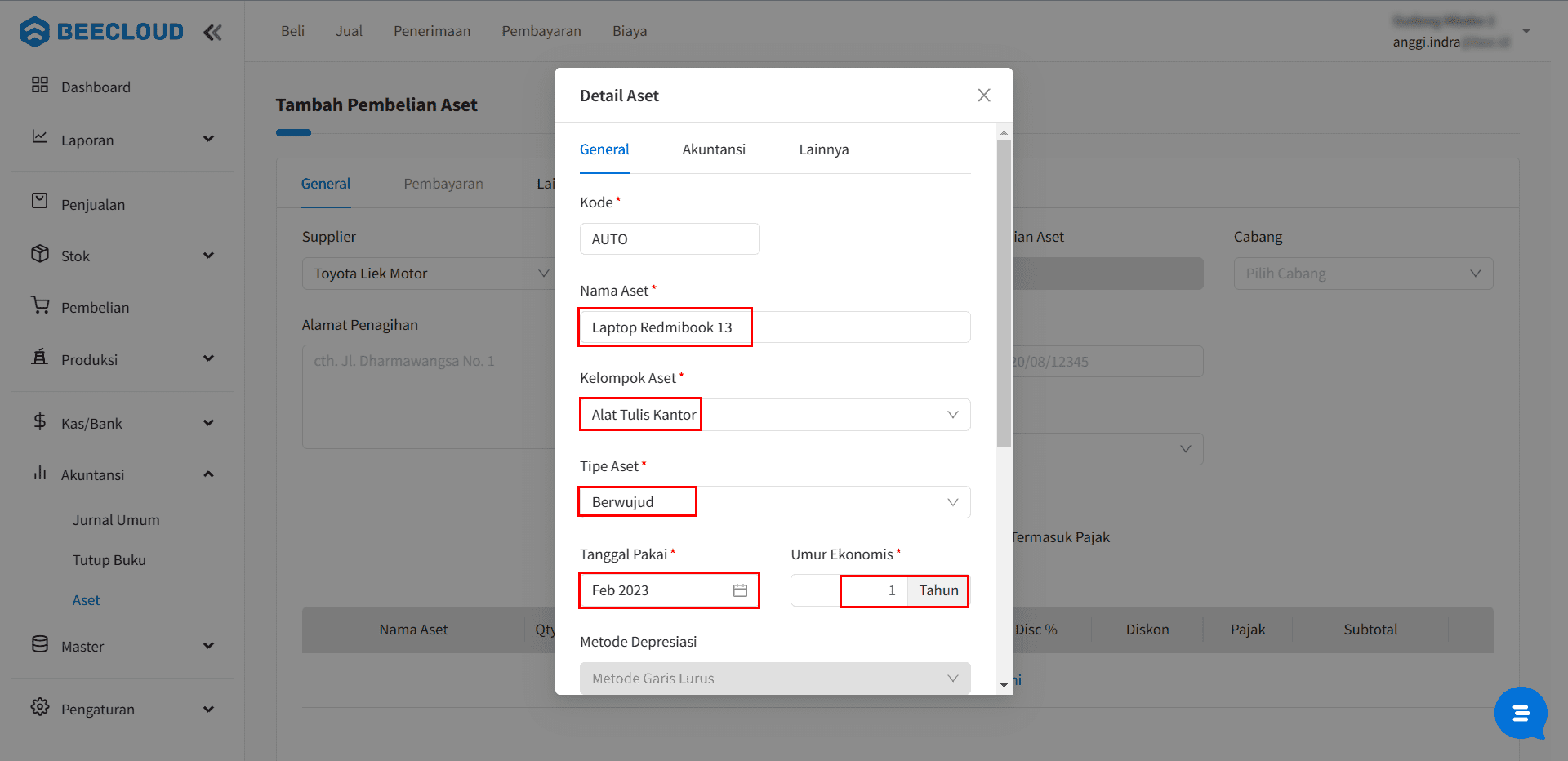 Isikan Detail Aset Tetap