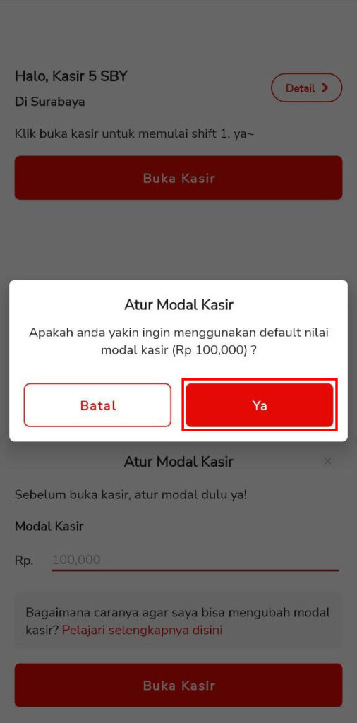 Buka Kasir & Setting Modal Kasir (Resto) Beepos Mobile 2.0