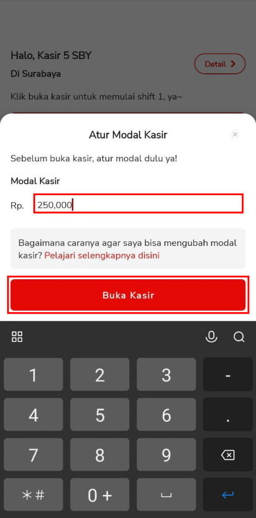 Buka Kasir & Setting Modal Kasir (Resto) Beepos Mobile 2.0