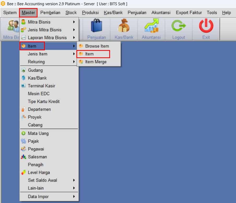Akses Menu Master Item
