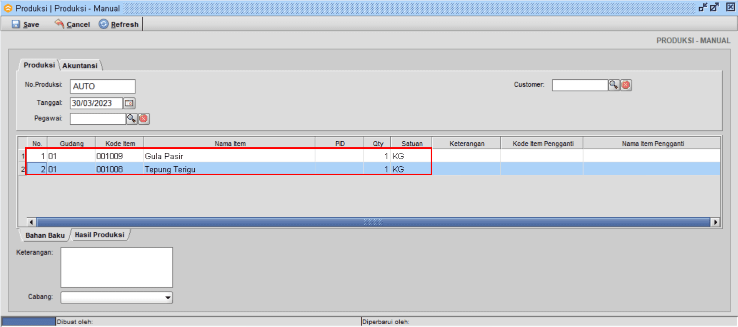 Input Bahan Baku