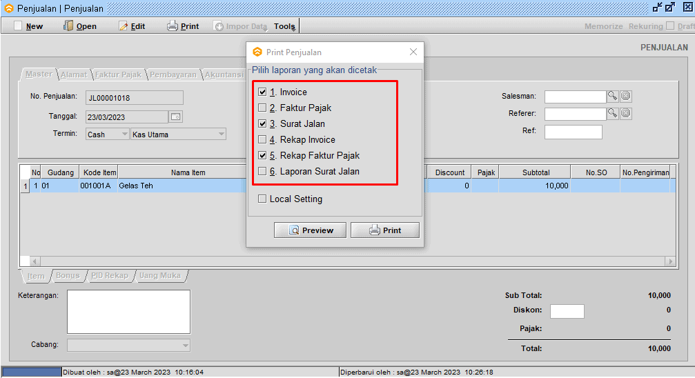 Gambar 1. Checklist print penjualan Cklstsalerpt1