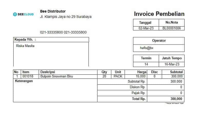 Contoh Kwitansi Hutang