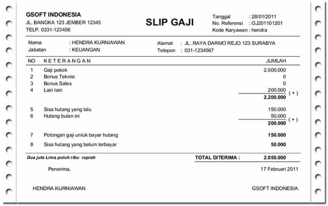 Contoh Slip Gaji Perusahaan Software