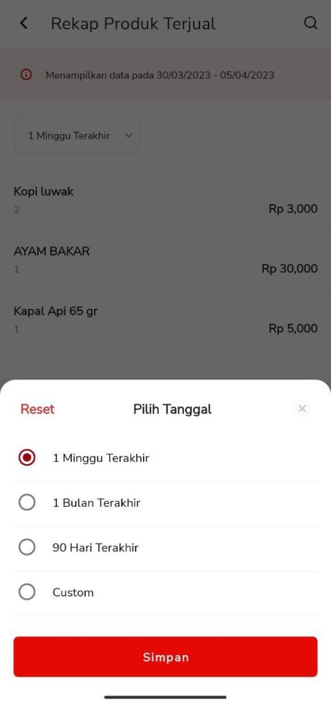 Melihat Rekap Produk Terjual Beepos Mobile v2.0