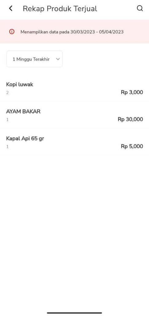 Melihat Rekap Produk Terjual Beepos Mobile v2.0