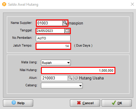 Input Set Saldo Awal Hutang Beeaccounting