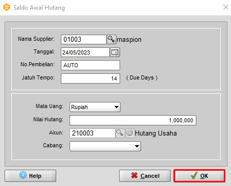 Input Set Saldo Awal Hutang Beeaccounting