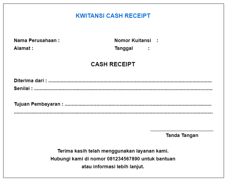 Contoh Kwitansi Cash Receipt Credit Bee.id