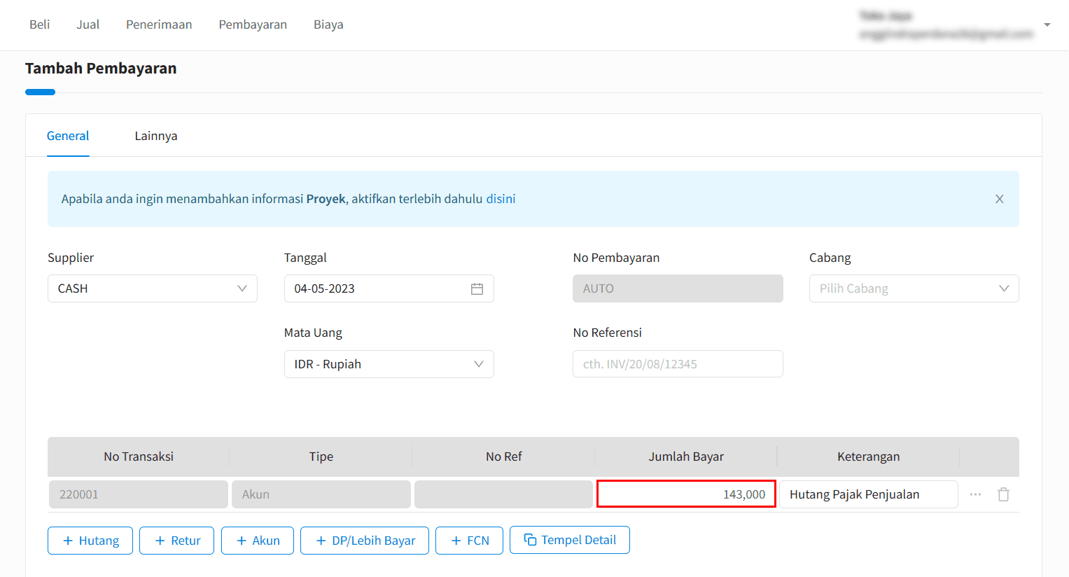 Inputkan Nominal Bayar Pajak