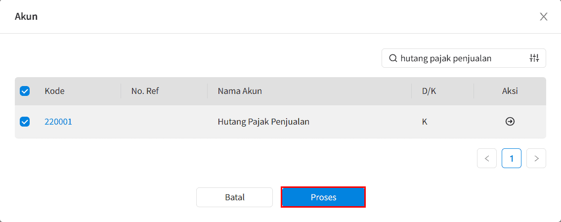 Pilih Akun Hutang Pajak Penjualan