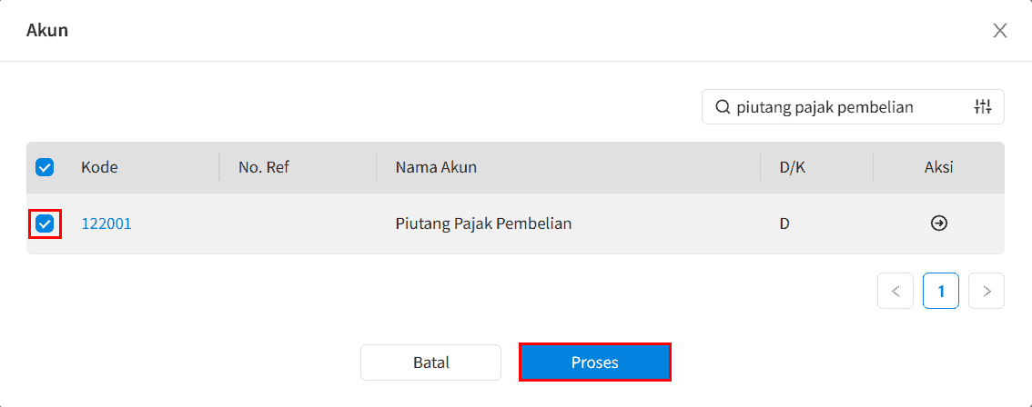 Pilih Akun Piutang Pajak Pembelian