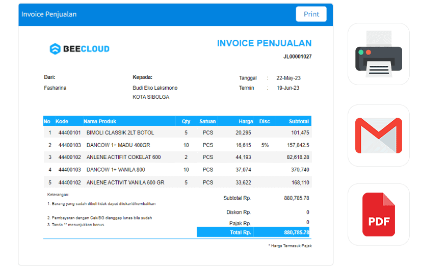 Aplikasi Pembukuan Akuntansi untuk Cetak Invoice Atau Nota Kirim Email Pdf