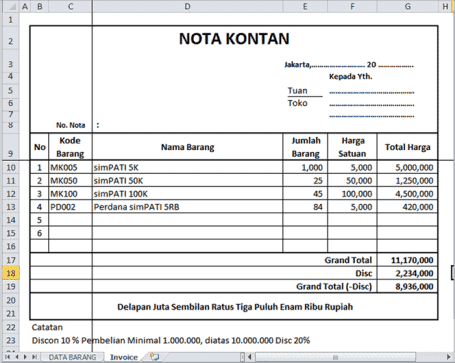 Nota Kontan Dengan Diskon