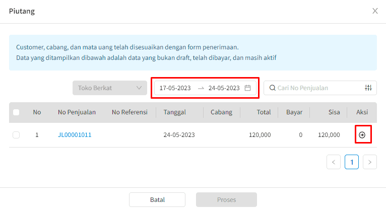 Gambar 3. Pilih Piutang Piutang Ptg Retur3