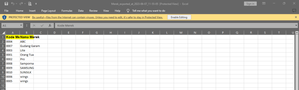 Ekspor Excel Master Produk Beecloud 3.0