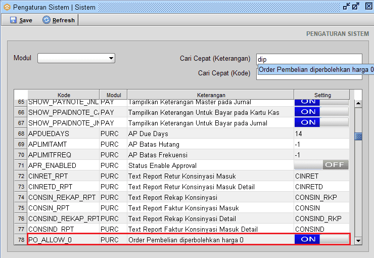 Setting PO Diperbolehkan Harga nol Beeaccounting