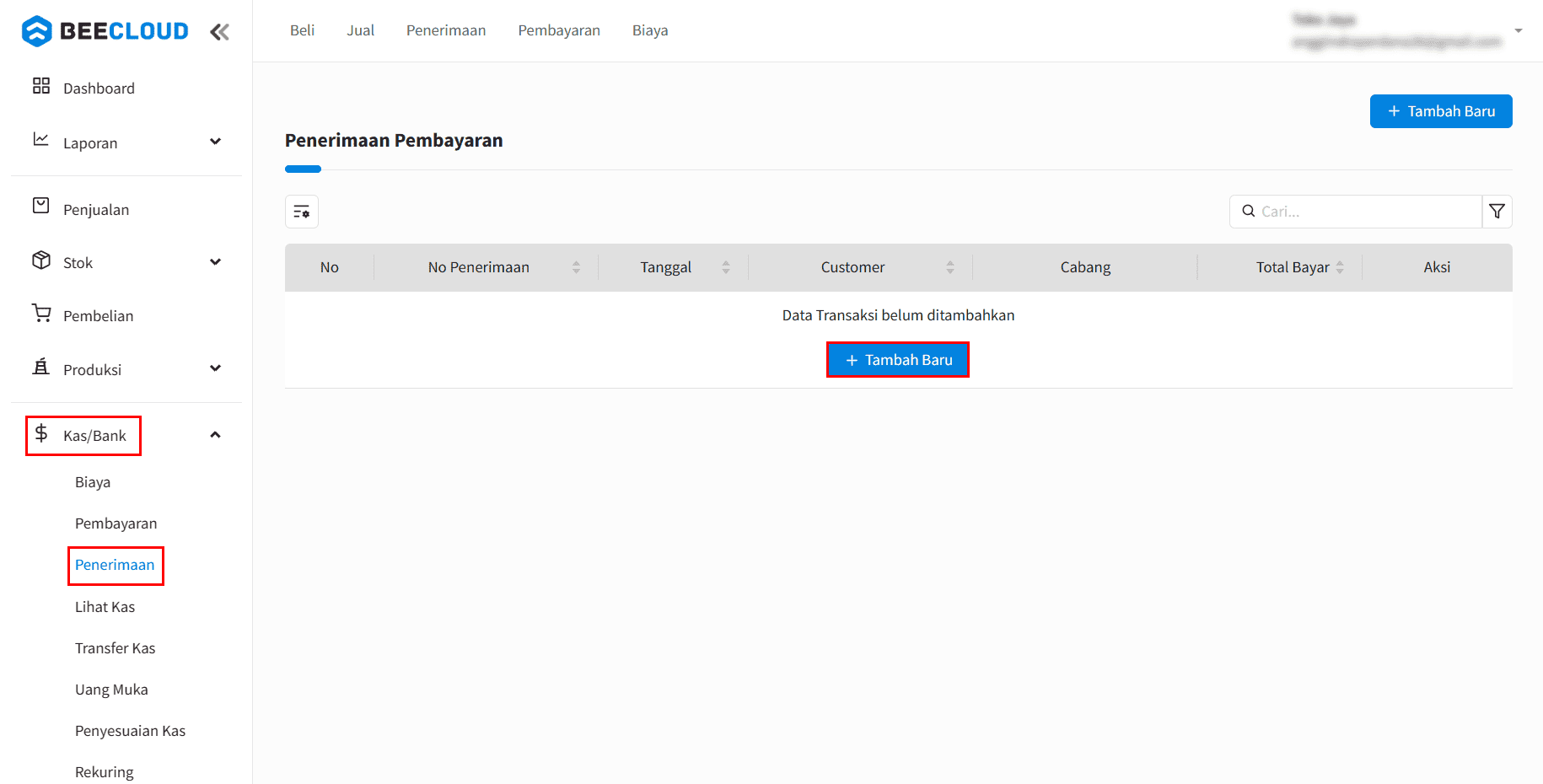 Akses Penerimaan Dan Klik Tambah Baru
