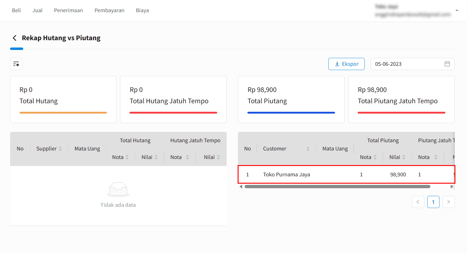 Laporan Rekap Hutang Vs Piutang