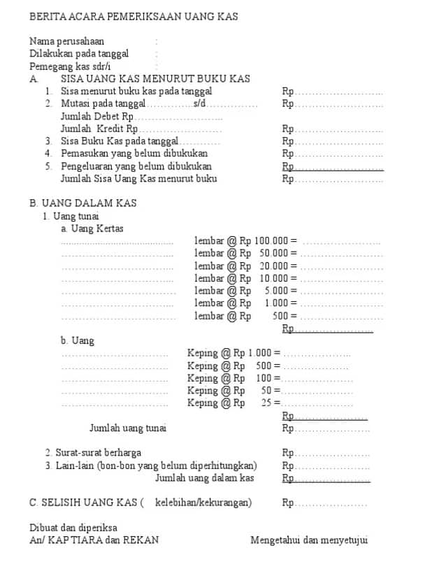 Contoh Berita Acara Cash Opname