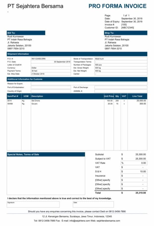 Contoh Lain Proforma Invoice Export Import