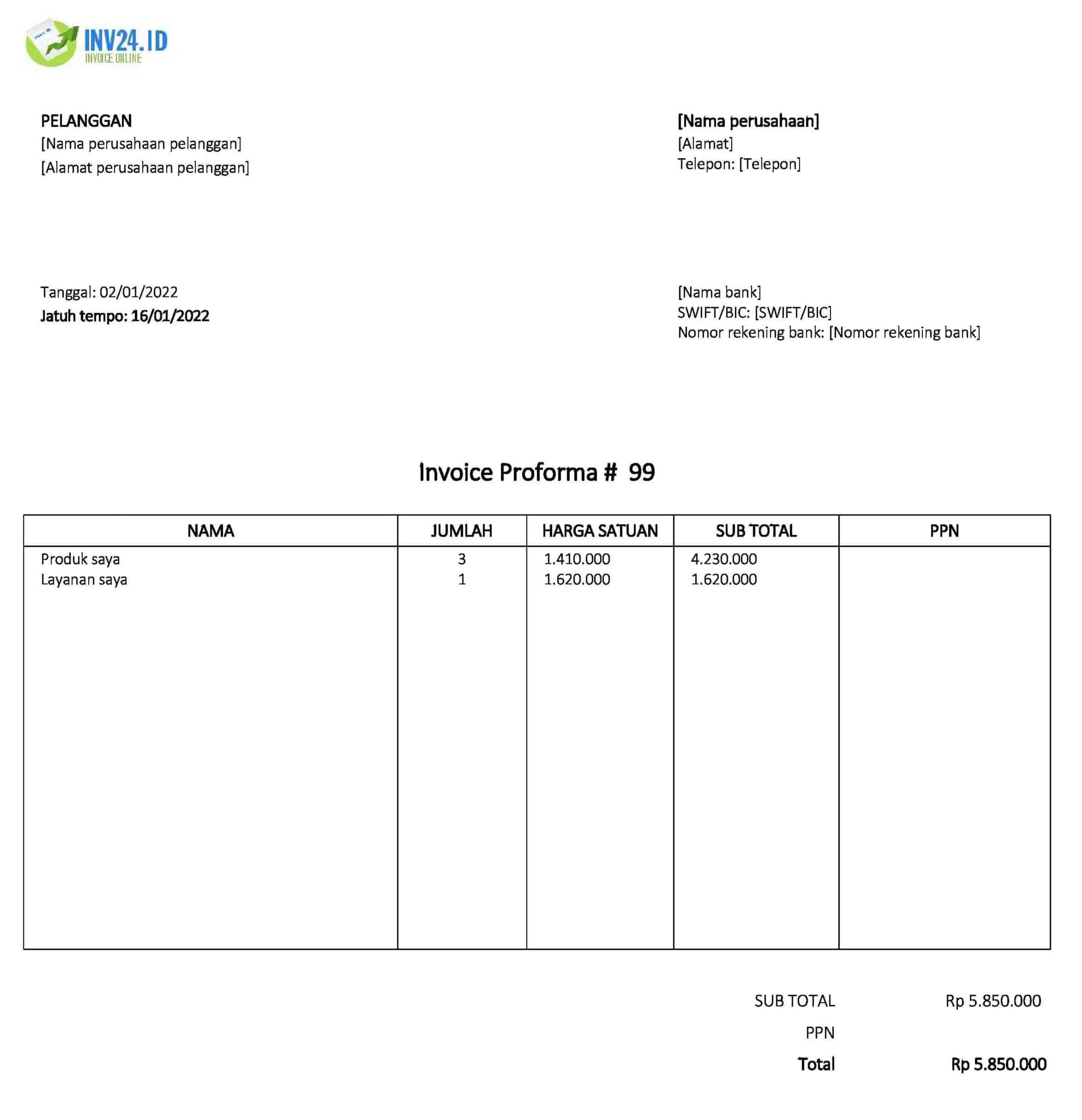 Contoh proforma invoice fungsi dan komponennya