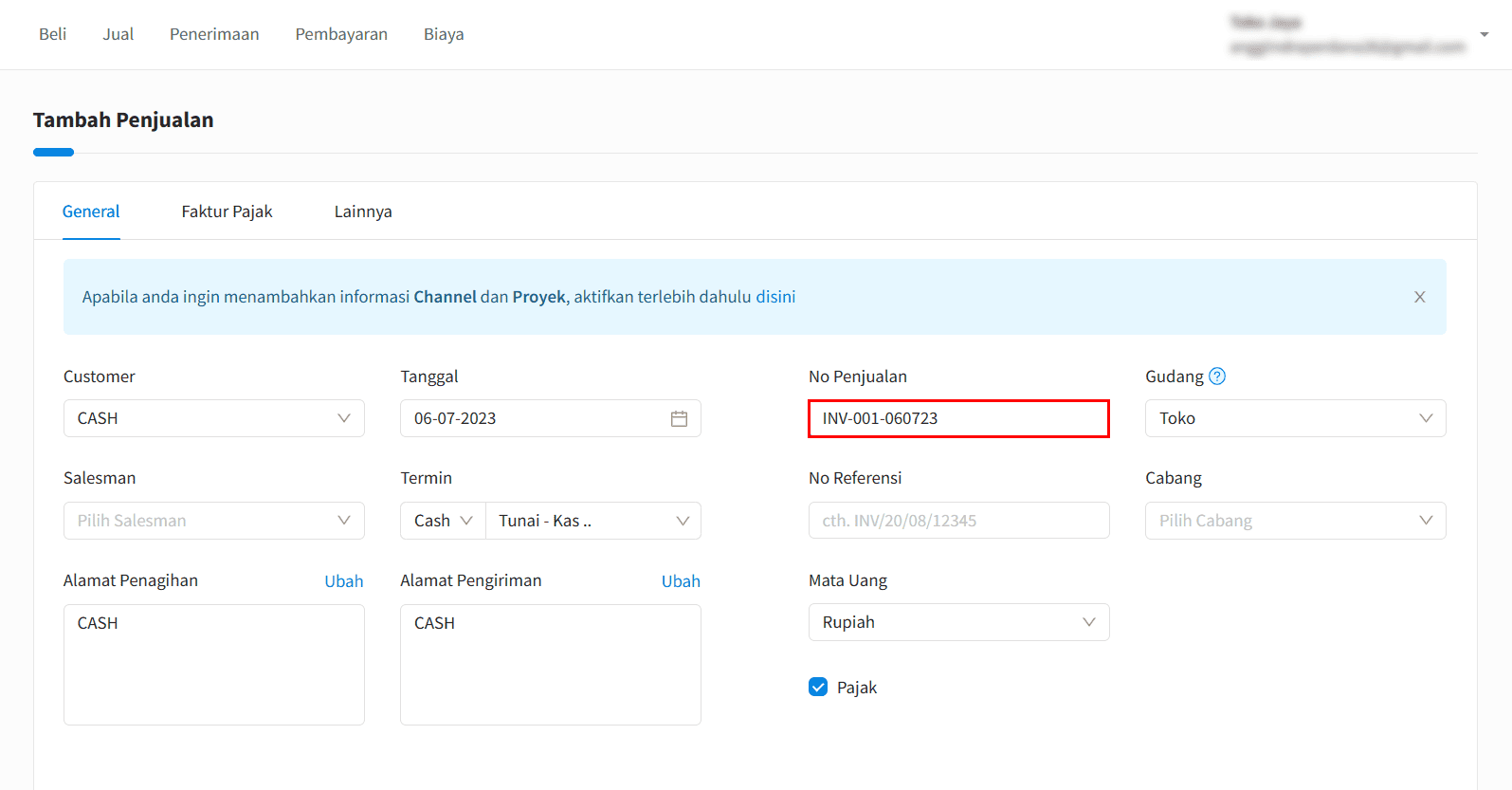 Input Manual Nomor Transaksi