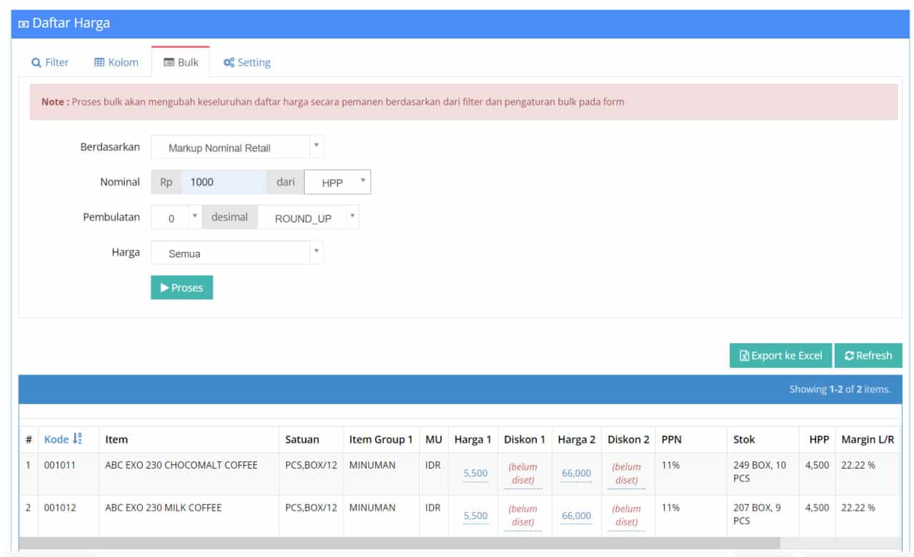 Update Beecloud 2.0 Juli 2023 Update Bulk Daftar Harga