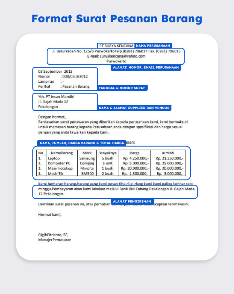 Format Surat Pesanan Barang
