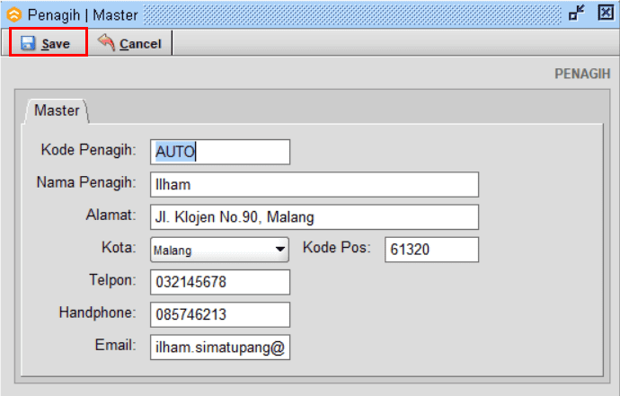 Klik Simpan Master Penagih