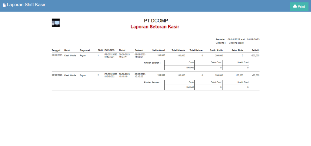 Setoran Buta Kasir Beepos Mobile 2.0