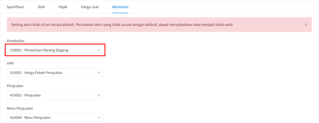 Setting Akun Persediaan Barang Item Beecloud 3.0