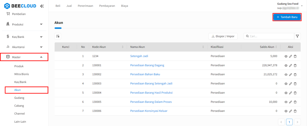 Setting Akun Persediaan Barang Item Beecloud 3.0