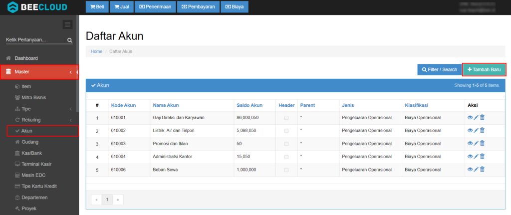 Cara Membuat Master Akun Header dan Sub Akun Beecloud