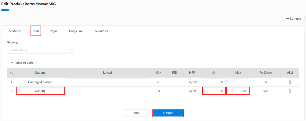 Setting Minimal dan Maksimal Stock di Beecloud 3.0