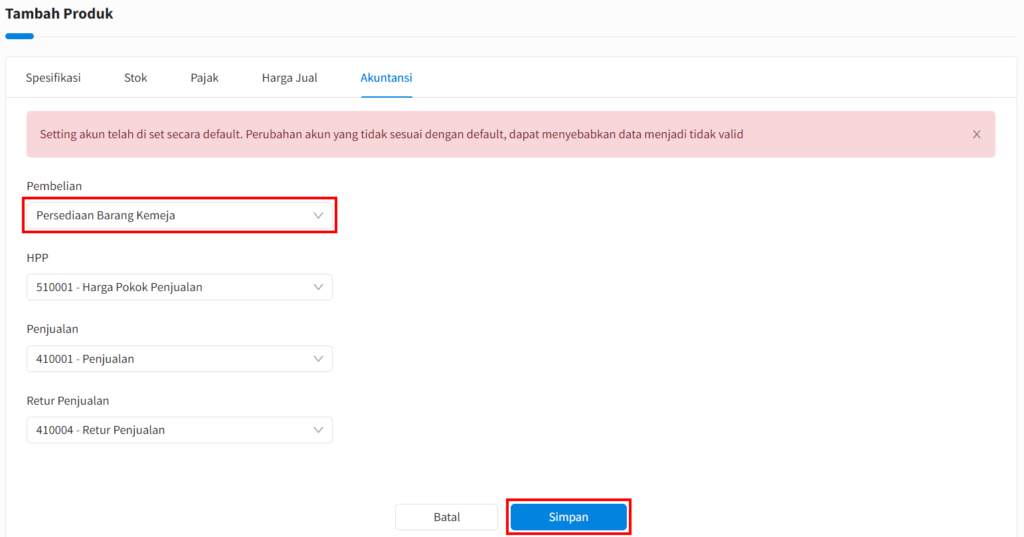 Setting Akun Persediaan Barang Item Beecloud 3.0