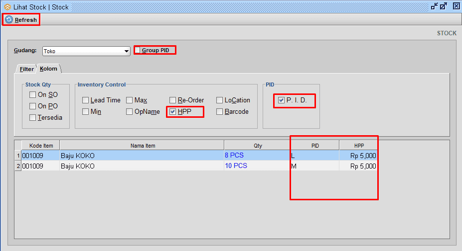 Cara Menampilkan HPP dan PID Modul Lihat Stok Beeaccounting