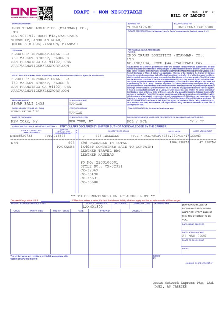 Contoh Bill Of Lading 3