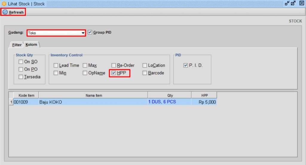 Cara Menampilkan HPP dan PID Modul Lihat Stok Beeaccounting