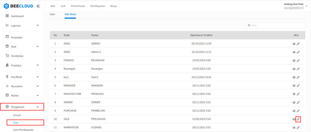 Setting Hak Akses Gudang Tertentu Beecloud 3.0